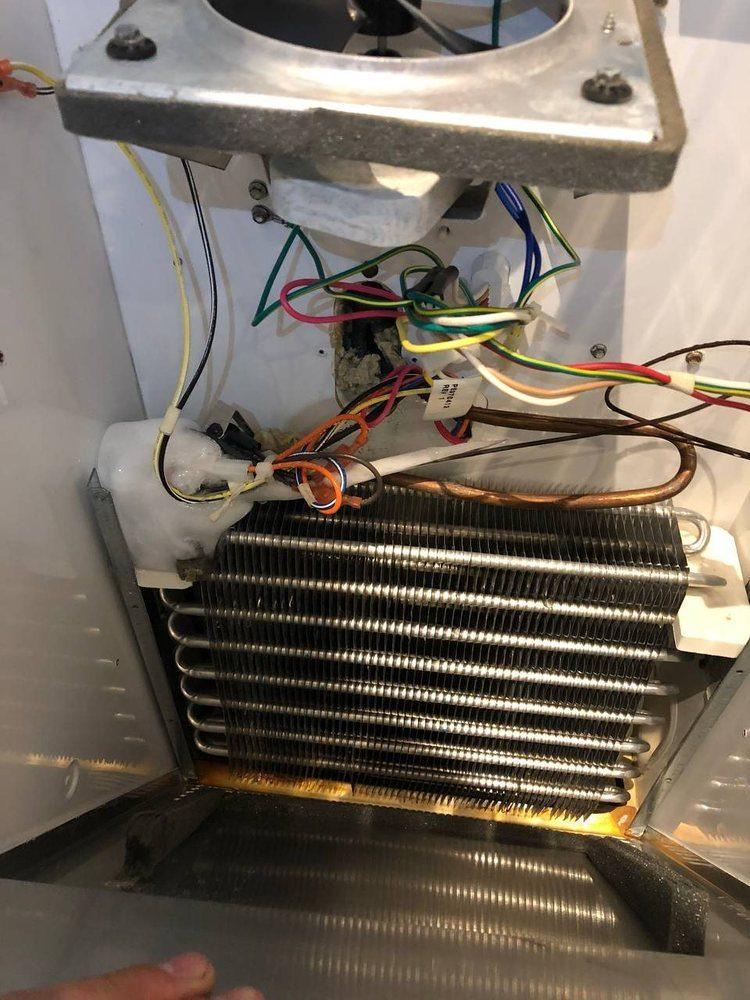 Inside a Sub-Zero on a Davis Islands job — evaporator coil and sealed system